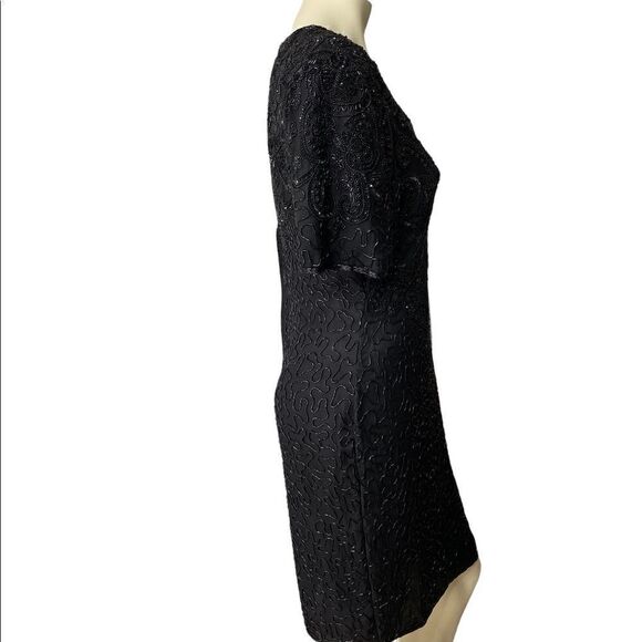 Vintage Scala Women's Bead Embellishments Scalloped Neck Back Cut-Out Dress - Picture 3 of 11